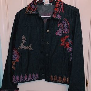 Vintage embroidered black denim jacket